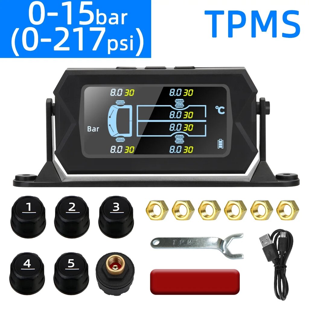 Система контролю тиску в шинах бездротова на 6 коліс 15 бар Kebidumei No2013 від компанії 1000 дрібниць - фото 1