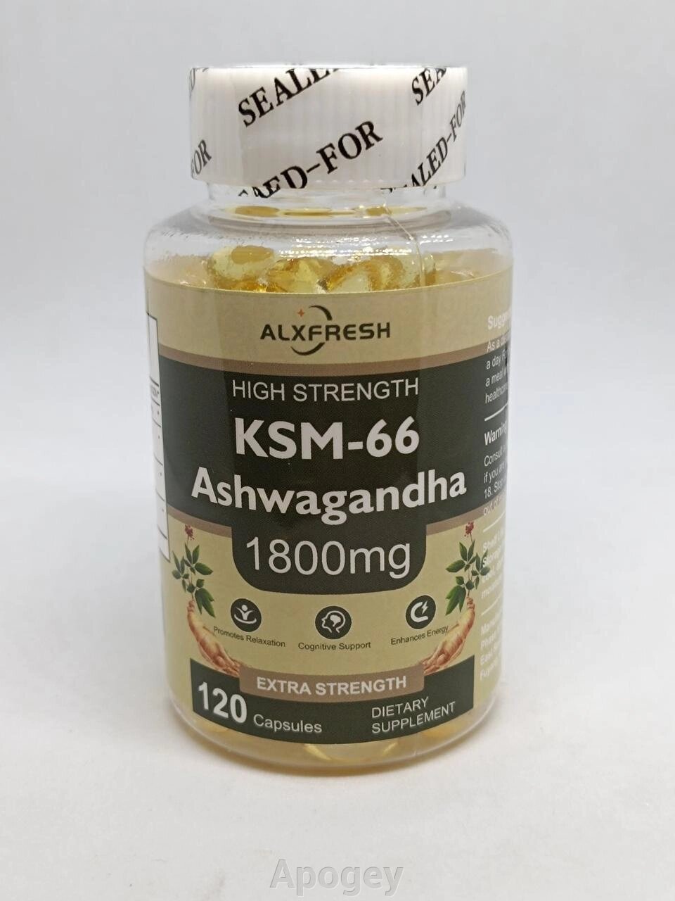 Ашвагандха екстракт кореня (Ashwagandha) KSM-66 1800 мг 120 капсул від компанії Apogey - фото 1