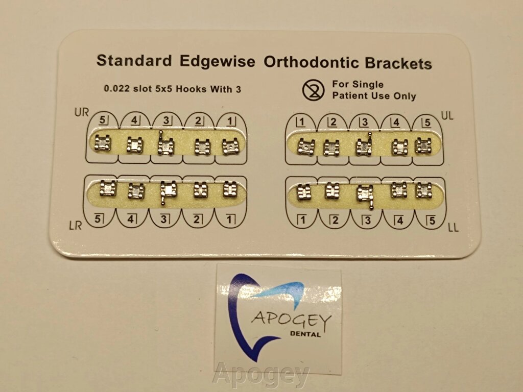 Металеві брекети Mini Edgewise ME01-01 0.022 без гачка 20 шт/уп від компанії Apogey - фото 1