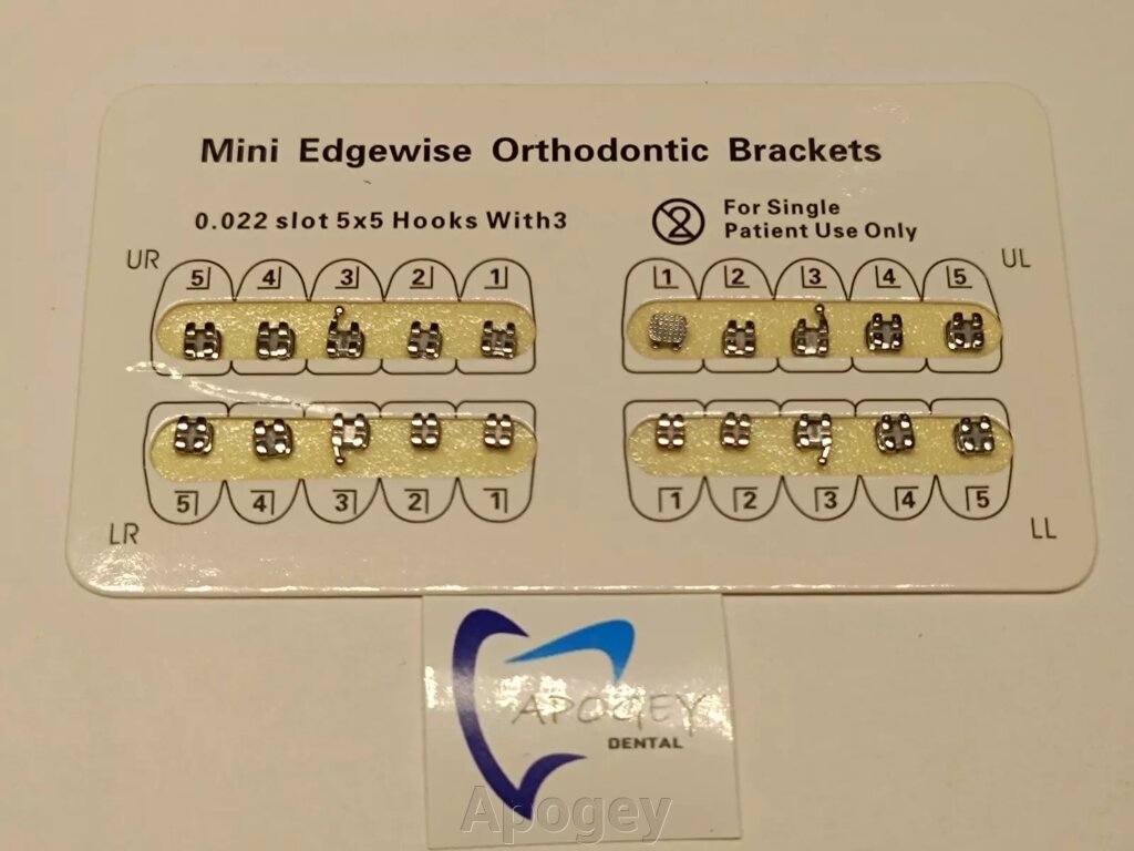 Металеві брекети Mini Edgewise ME01-02 0.022 3 гачк 20 шт/уп від компанії Apogey - фото 1