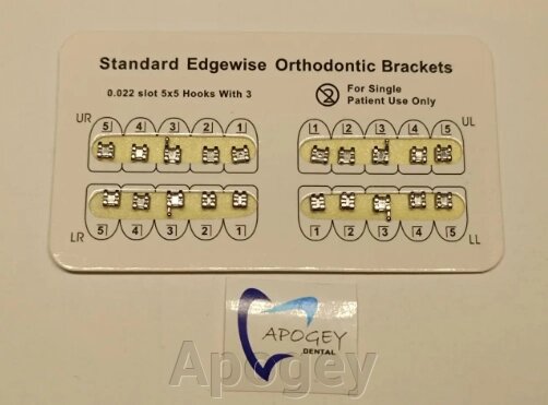 Металеві брекети STD Edgewise SE01-02 0.022 3 гак 20 шт/уп від компанії Apogey - фото 1