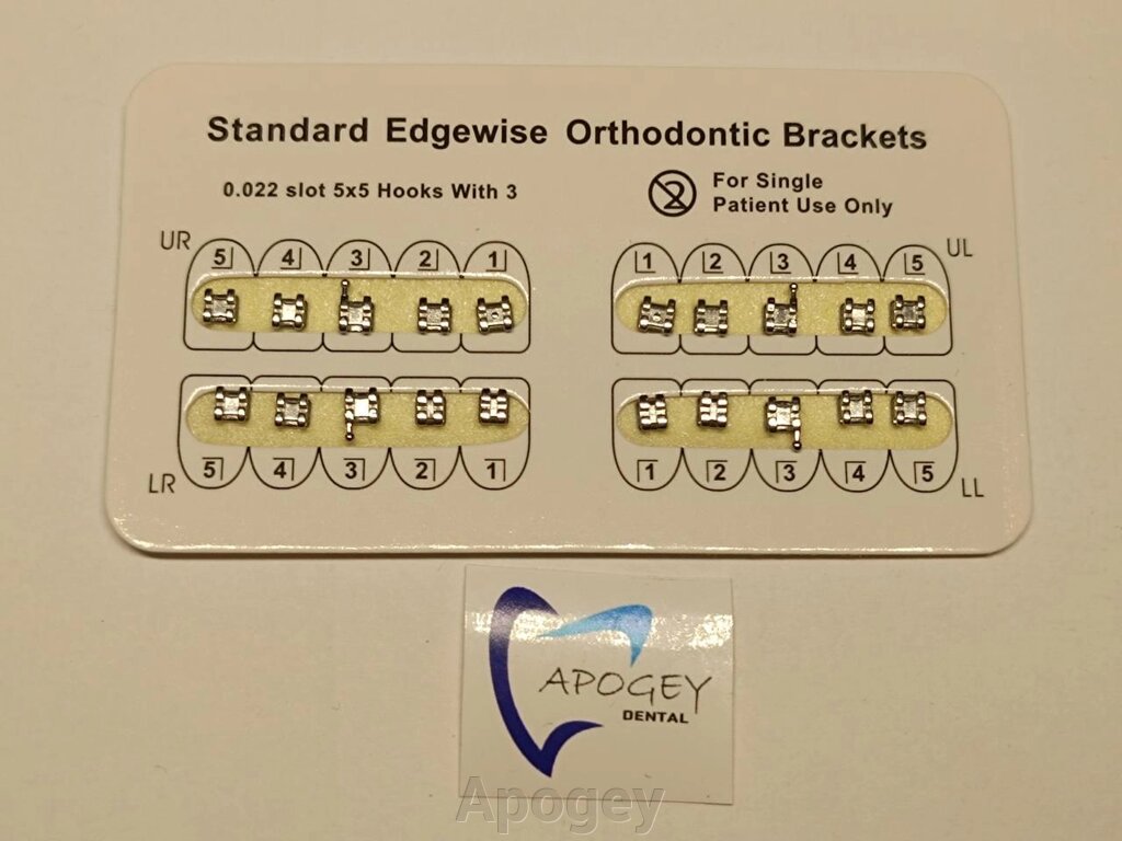 Металеві брекети STD Edgewise SE01-02 0.022 3 гак 20 шт. від компанії Apogey - фото 1