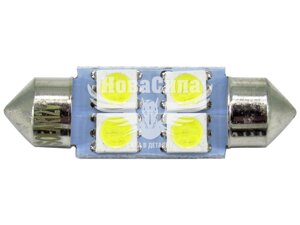 Лампочка 2-х цокольна LED T11_C5W SMD біла 4-діоди 12V-5 Вт SV8.5-8 36мм. (Solar) (упак. 10шт.) LS250_P