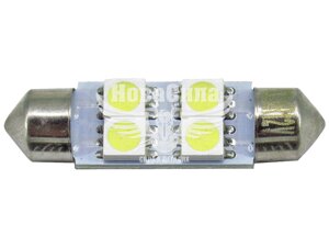 Лампочка 2-х цокольна LED T11_C5W SMD біла 4-діоди 12V-5 Вт SV8.5-8 39мм. (Solar) (упак. 10шт.) LS251_P