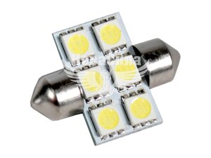 Лампочка 2-х цокольна LED T11_C5W SMD біла 6-діодів 12V-3Вт Festoon 31мм. (Zollex) 16113 (к-т. 2шт.) 16113