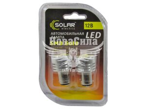 Лампочка 2-х конт. груша біла LED SMD 12V 4-діоди P21 / 5W BAY15d (Solar) (к-т. 2шт.) LS238 12V-P21/5W BAY15d