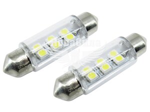 Лампочка 2-ох цокольна LED T11_C5W SMD біла 6-діодів 12V-5Вт SV8.5-8 39мм. (Solar) (к-т. 2шт.) LS276_B2