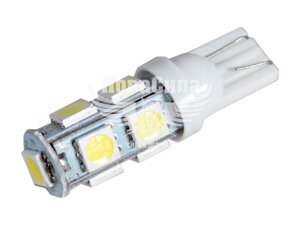 Лампочка без цоколя LED SMD T10_1W біла 9-діодів 12V W3x4.6d (Zollex) 16084 (к-т. 2шт.) 16084 LED T10 SMD5050x9 12V