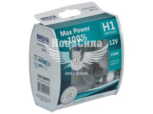 Лампочка галогенна H1 P14.5s 12V-55Вт (Brevia) +100 (Max Power) (к-т. 2шт.) 12010MPS 12V-H1 P14.5s