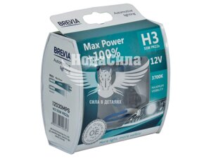 Лампочка галогенна H3 PK22s 12V-55Вт (Brevia) +100 (Max Power) (кт. 2шт.) 12030MPS 12V-H3 PK22s