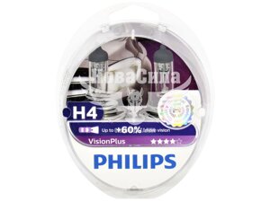 Лампочка галогенна H4 P43t 12V-60/55Вт (Philips) +60 (Vision Plus) (кт. 2шт.) 12342 VP S2 12V-H4 P43t