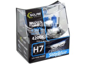 Лампочка галогенна H7 PX26d 12V-55Вт (Solar) 4200K (Star Blue) (кт. 2шт) 1247S2 12V-H7 PX26d