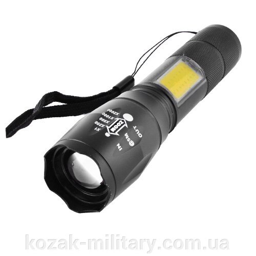 Ліхтар Police 1831 T6 + COB, ЗУ microUSB, вбудований акумулятор, zoom, ремінець від компанії "КOZAK" military - фото 1
