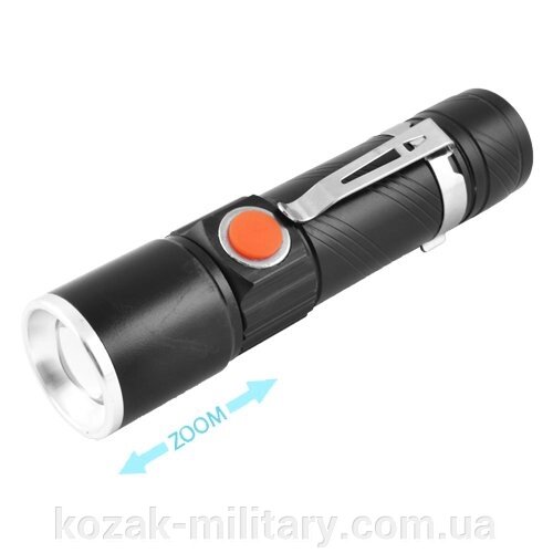 Ліхтар Police 616-XPE, ЗУ USB, вбудований акумулятор, zoom, зажим від компанії "КOZAK" military - фото 1
