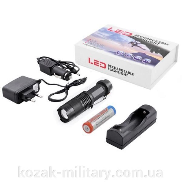 Ліхтар Poliсe 1812 T6, ЗУ 220 / 12V, 1x18650, зажим, zoom, Box від компанії "КOZAK" military - фото 1