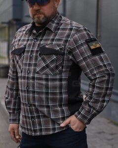 Сорочка тактична FCT утеплена в клітинку синя с померанчевим (2 )