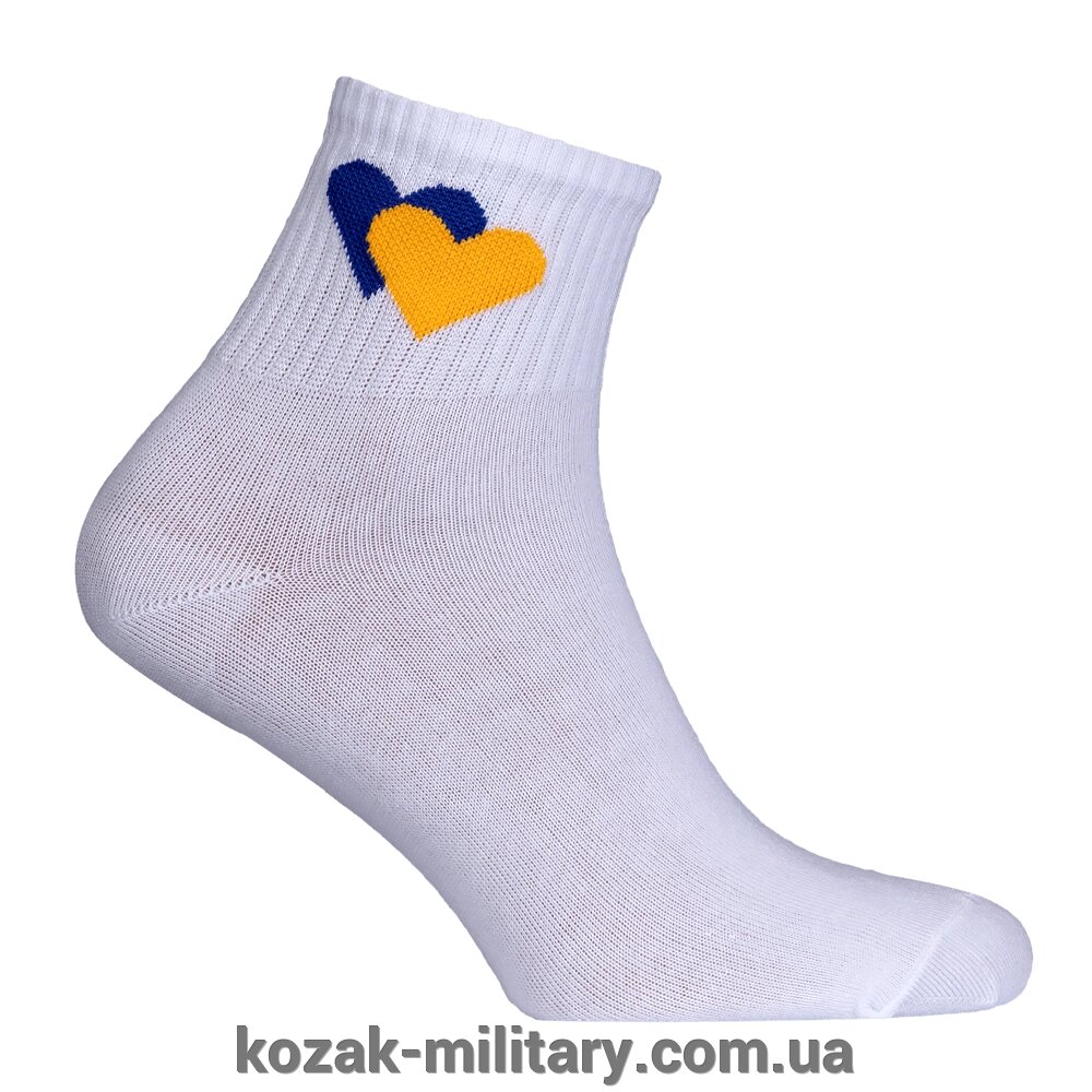 Шкарпетки Жовто-блакитні серця Білі (7169), 36-40 від компанії "КOZAK" military - фото 1
