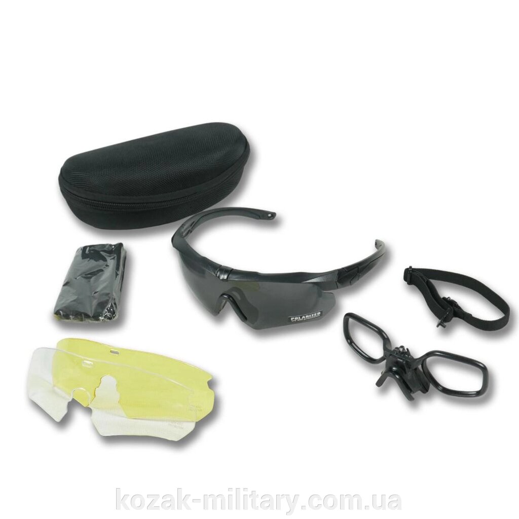 Тактичні окуляри Polarized uv400 C5 з 3 лінзами та Чорна оправа від компанії "КOZAK" military - фото 1