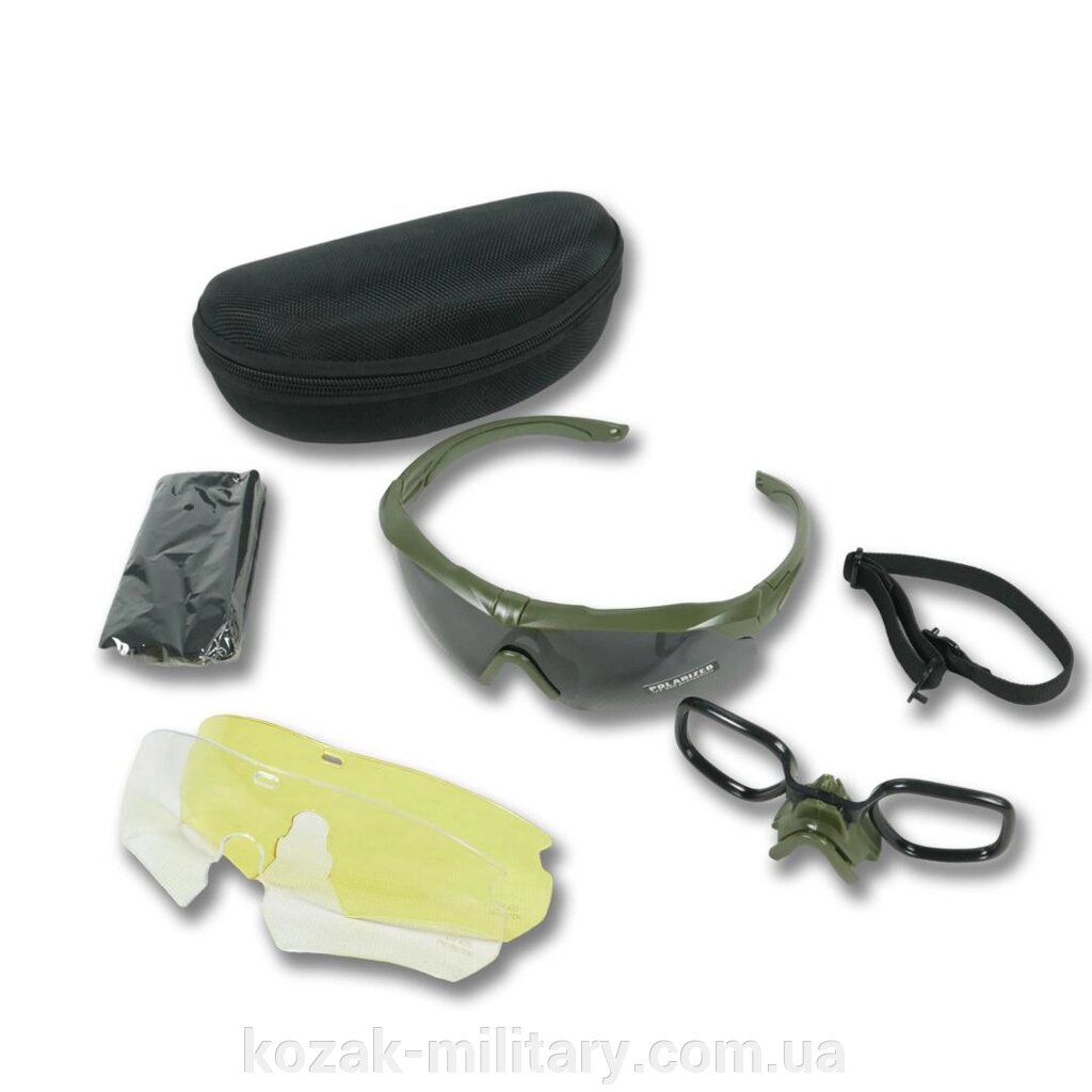 Тактичні окуляри Polarized uv400 C5 з 3 лінзами та Хакі оправа від компанії "КOZAK" military - фото 1