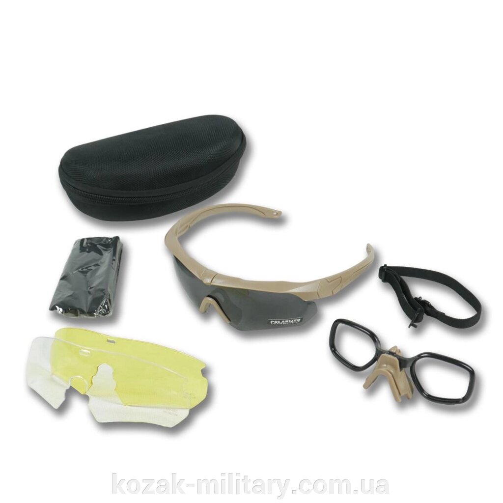 Тактичні окуляри Polarized uv400 C5 з 3 лінзами та Койот оправа від компанії "КOZAK" military - фото 1