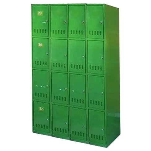 Б/У Коміркова шафа зелена, комплект 4 секції, 16 осередків, без замків. 180х120х50 см
