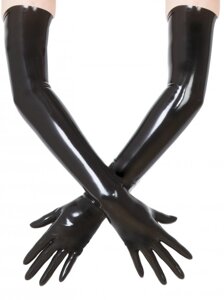 Чорні латексні рукавички. Безшовні латексні довгі рукавички, XL