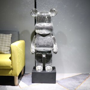 Фігурка Bearbrick срібного кольору на підставці SUPREME 155 см. Іграшка дизайнерська Беарбрик. Фігурка Be@rbrick