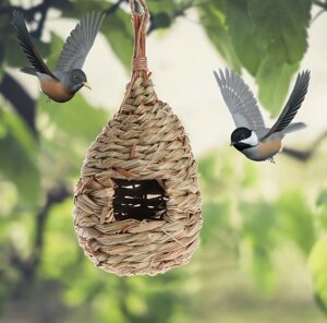 Гніздо - Будиночок для птахів RESTEQ із спеціального плетеного волокна, годівниця для диких птахів, шпаківня