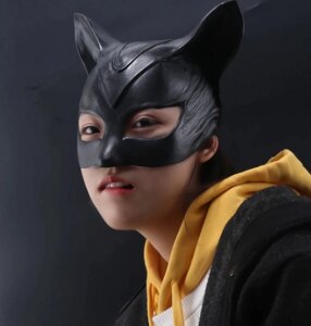 Маска Жінки Кішки, Catwoman, чорна напівлицьова латексна маска, супергерой з коміксів про Бетмена, DC Comics