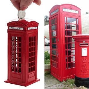 Металева скарбничка для грошей RESTEQ червона англійська телефонна будка. Скарбничка-телефонна будка 140x60x60мм
