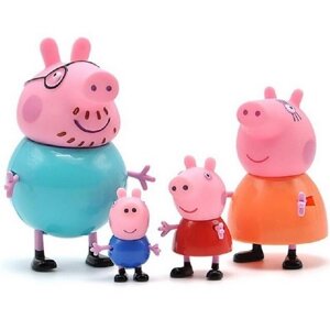 Набір фігурок Свинка Пеппа RESTEQ. Ігрові фігурки із мультфільму Peppa Pig 4 шт. Іграшка Порося Джордж, Папа Свин, Мама
