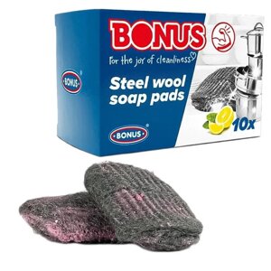 Губка з милом для чищення каструль і сковорідок Bonus Steel wool soap pads з ароматом Лимона 10шт