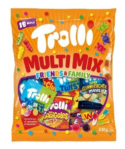 Цукерки жувальні без глютену та лактози набір Trolli Multi mix Minis Friends&Family мікс Мініс желейні асорті 18шт 430г