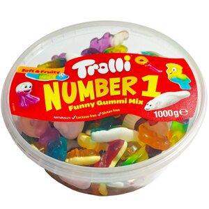 Цукерки жувальні без глютену та лактози набір Trolli Number one Funny Gummy Mix Soft&Frutti мікс желейні асорті 1000г