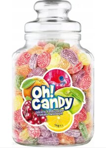 Льодяники цукерки смоктальні Argo Oh Candy Fruits Mix фруктовий мікс у великій скляній банці 1кг