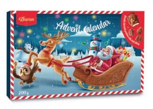 Набір Подарунок Новорічний Адвент календар Baron Advent calendar Santa friends шоколадні фігурки Дитячий 200г