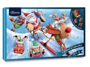 Набір Подарунок Новорічний Адвент календар Baron Advent calendar Santa winter шоколадні фігурки Дитячий 200г