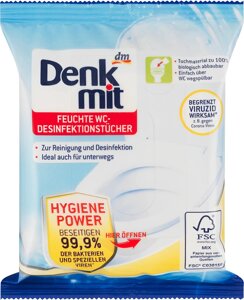 Серветки для прибирання Туалету Дезинфікуючі Denkmit Feuchte WC Desinfektiontucher ДенкМіт Вологі Антибактеріальні 15шт