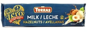 Шоколад молочний без цукру та глютену Torras Zero Milk&Hazelnuts з лісовими горіхами 300г