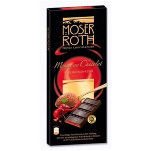 Шоколад з вишнею і перцем чилі Moser Roth Sauerkirsch Chili Mousse au Chocolat екстрачорний 85% 150г