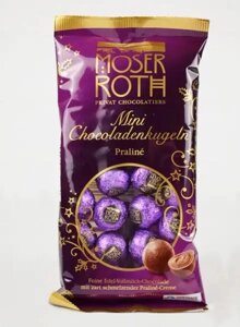 Шоколадні міні кульки Moser Roth Mini Chocoladenkugeln Praline молочний шоколад Праліне з лісовими горіхами 150г