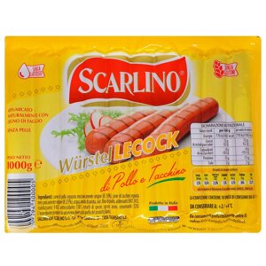 Сосиски з мяса курки та індички Scarlino Wurstel Lecock 10шт 1000г