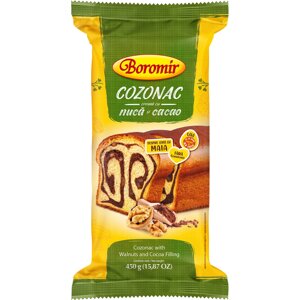 Торт рулет Boromir Cozonac crema cu Nuca si Cacao з какао-вершковою начинкою та грецьким горіхом 450г