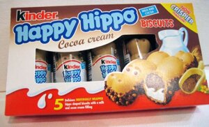 Вафельні батончики бісквітні Kinder Happy Hippo Cocoa cream Bisquit з шоколадною начинкою та кокосовим кремом 5шт 150г