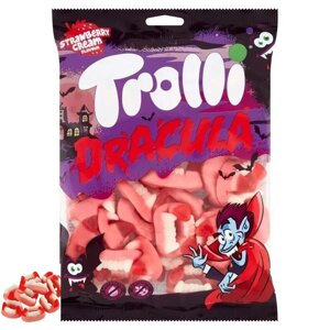 Желейні цукерки Trolli Dracula Зуби Дракули полуничний крем 150г