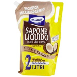 Рідке мило для гігієни MilMil Sapone Liquido Cocco Vaniglia Maxi Refill Bag делікатне Кокос та Ваніль Макс 2000мл