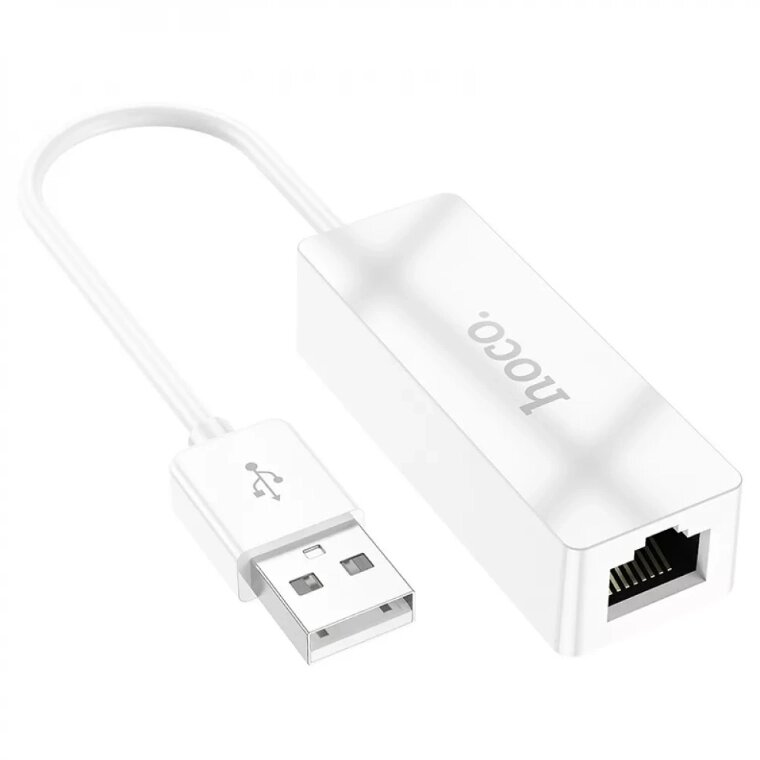 Адаптер перехідник Hoco UA22 LAN 100 Mbps USB to RJ45 (F) 14.5 см - White від компанії Інтернет-магазин "FotoUSB" - фото 1