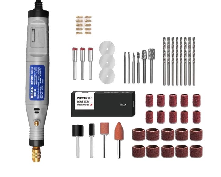Бормашина міні гравер Hilda JD5202-E з комплектом насадок для роботи по дереву від компанії Інтернет-магазин "FotoUSB" - фото 1