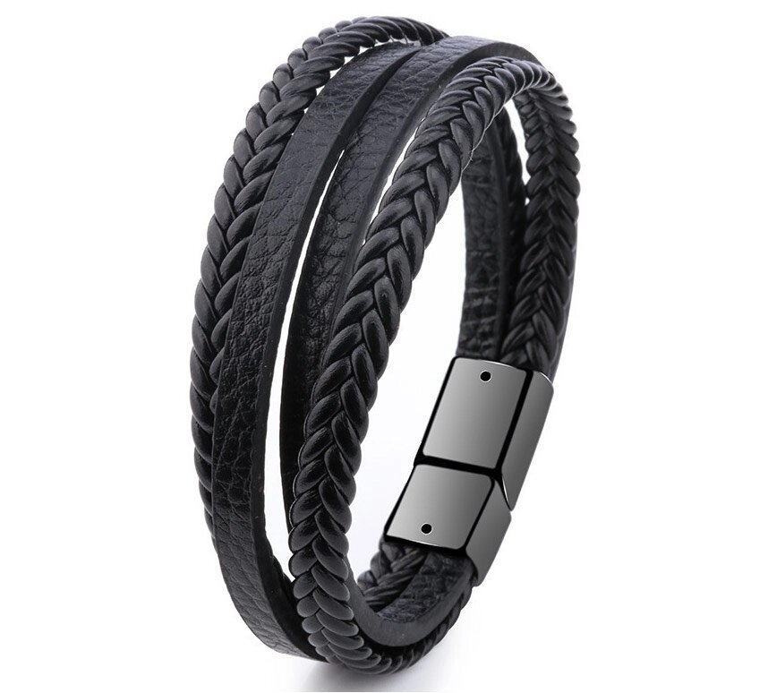 Чоловік шкіряний браслет Primo Rope 20.5 з магнітною застібкою - Black від компанії Інтернет-магазин "FotoUSB" - фото 1