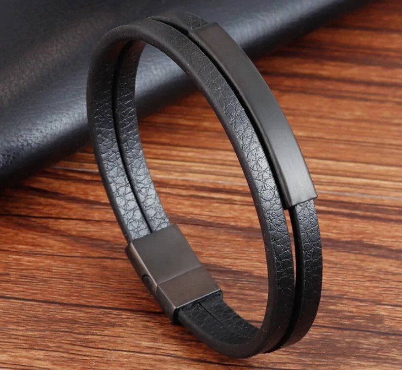 Чоловік шкіряний браслет Primo Rope Dual 20.5 з магнітною застібкою - Black від компанії Інтернет-магазин "FotoUSB" - фото 1